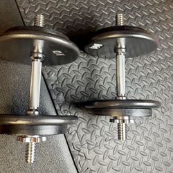 NEW Set of Cast Iron Adjustables Dumbbells With Weight Plates: 10s and 5s pounders. Brute W: 70 #