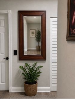 45" x 36" Fluted/Ribbed Mold Pattern Framed Mirror, Dark Walnut