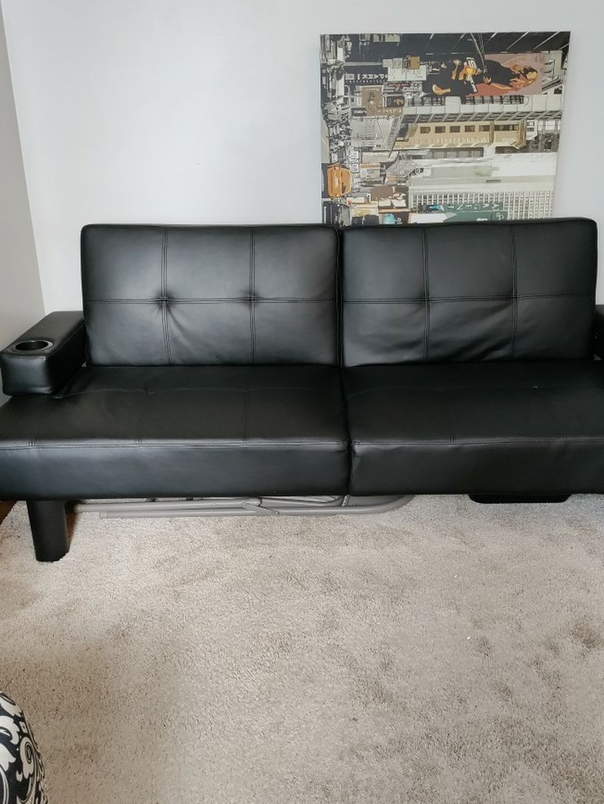Faux Leather Futon W/Cupholder