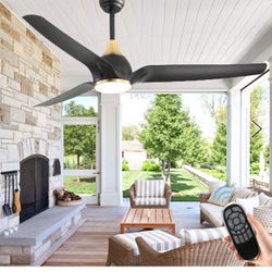 Brandnew  56 Inch Outdoor Ceiling Fan with Remote, Black Ceiling Fan with Light, 3 Color Tempearture 6 Fan Speed Modern Ceiling Fan for Living Room, B