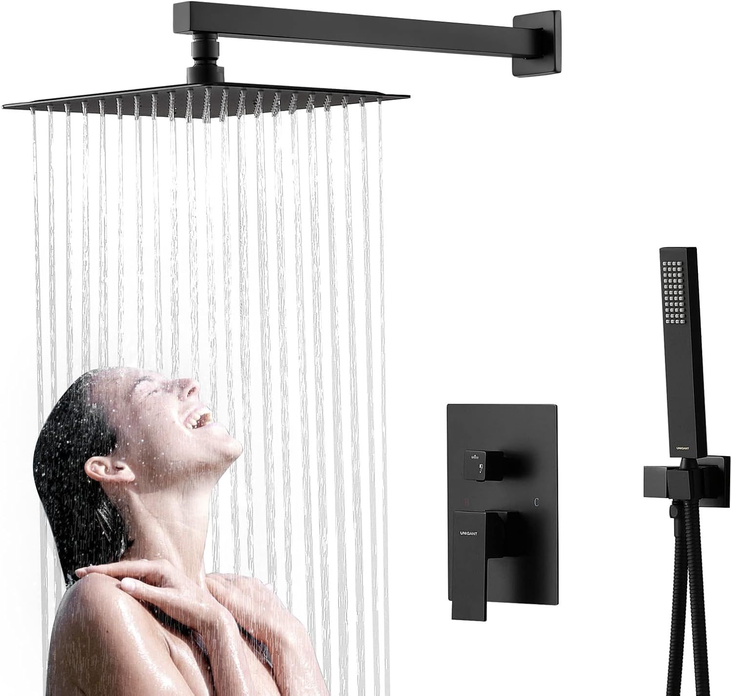 UNIGANT Rain Shower System Sets Faucet: Matte Black 10-in Overhead Rainhead Shower Combo Set (NEW)