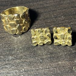 Gold Nugget Earring And Ring