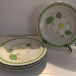 Mid Century Modern Green Leaves173 Stoneware by Sigma Floral Plates Japan 7.5"
