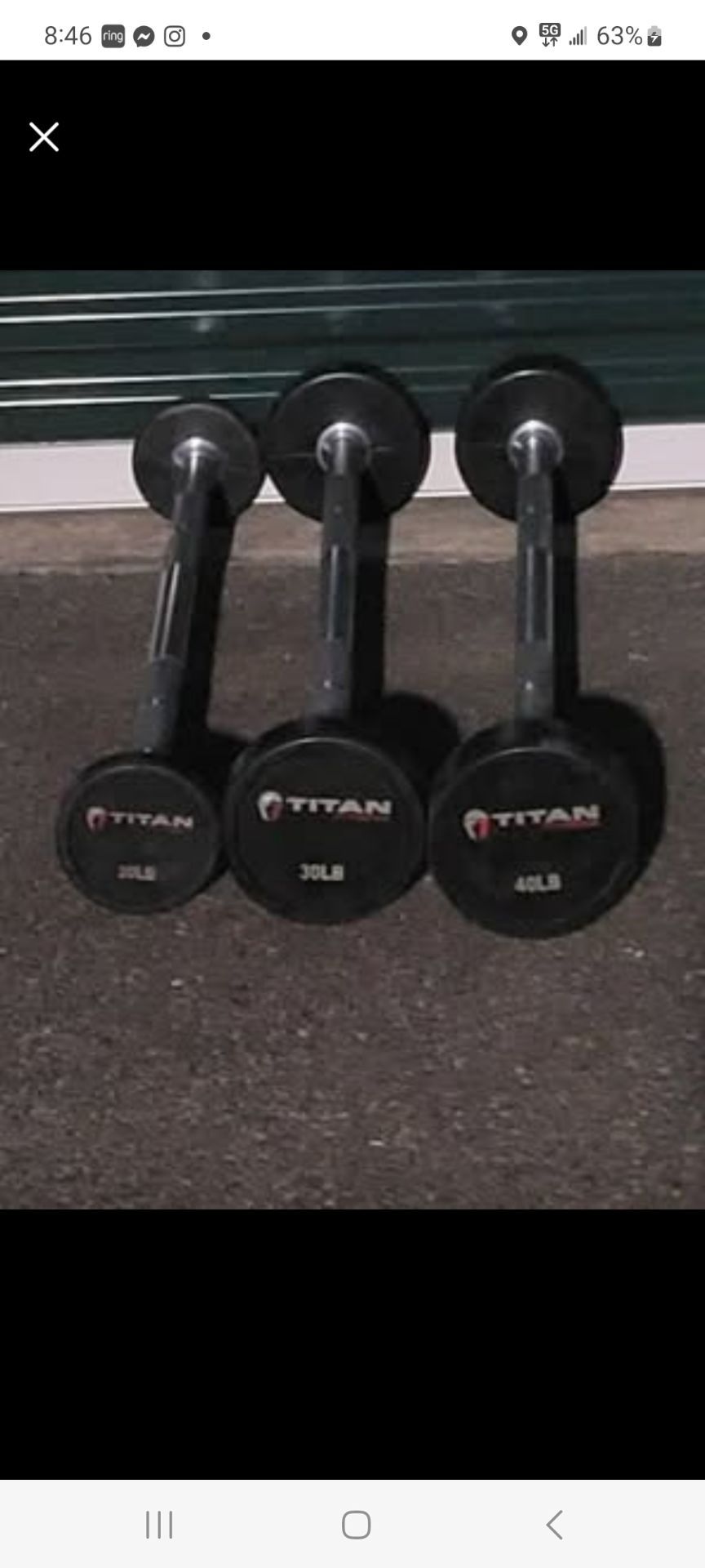 Titan Fixed Barbells
20lbs, 30lbs, 40lbs, 50lbs, 60lbs
Cash or Zelle