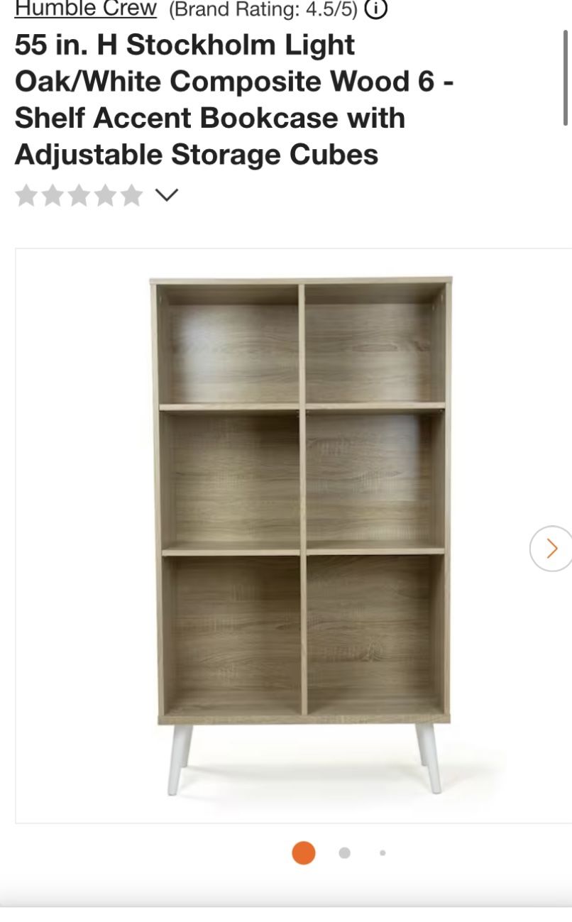 55 in H. Wood 6 -Shelf Accent Bookcase with Adjustable Storage, Light Oak/White