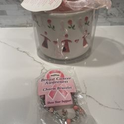 Waxcessories Breast Cancer Awareness Jar Candle Pink Ribbon with Charm Bracelet