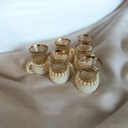 Elegant Turkish Tea Cups w/ Pearl and Gold Embellishments (Set Of 6)