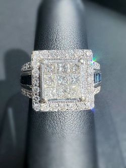14K White Gold 2.2CTW Natural Diamond 0.8CTW Sapphire Ring Sz7