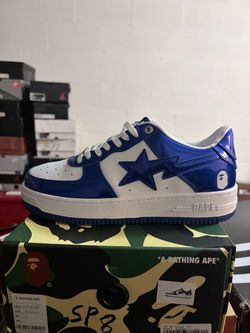 Blue and white sneaker star logo