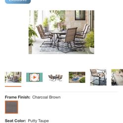 Hampton Bay Crestridge 6 Piece Steel Padded Sling Outdoor Patio Dining chais in Putty Taupe