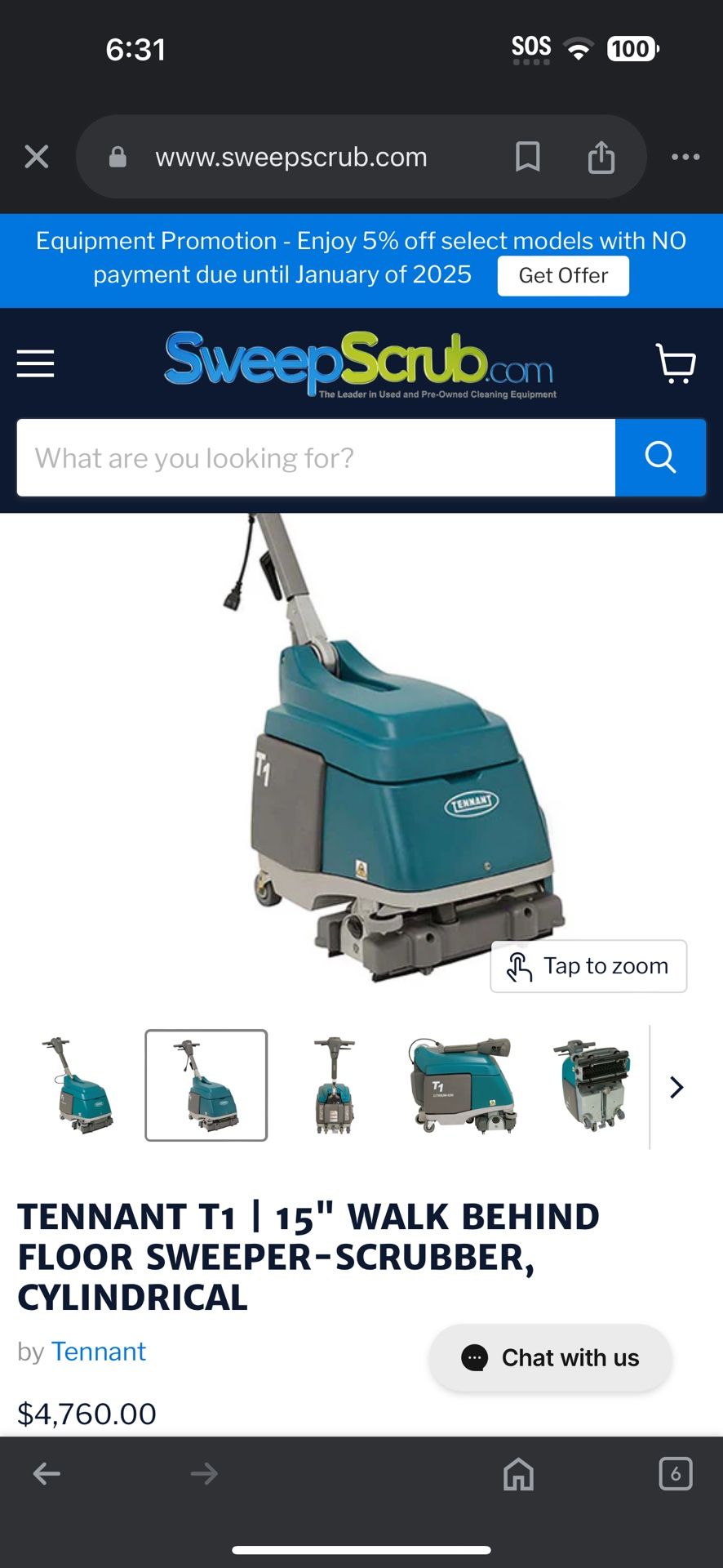tenant T1 15” walk behind floor sweeper scrubber cylindrical 