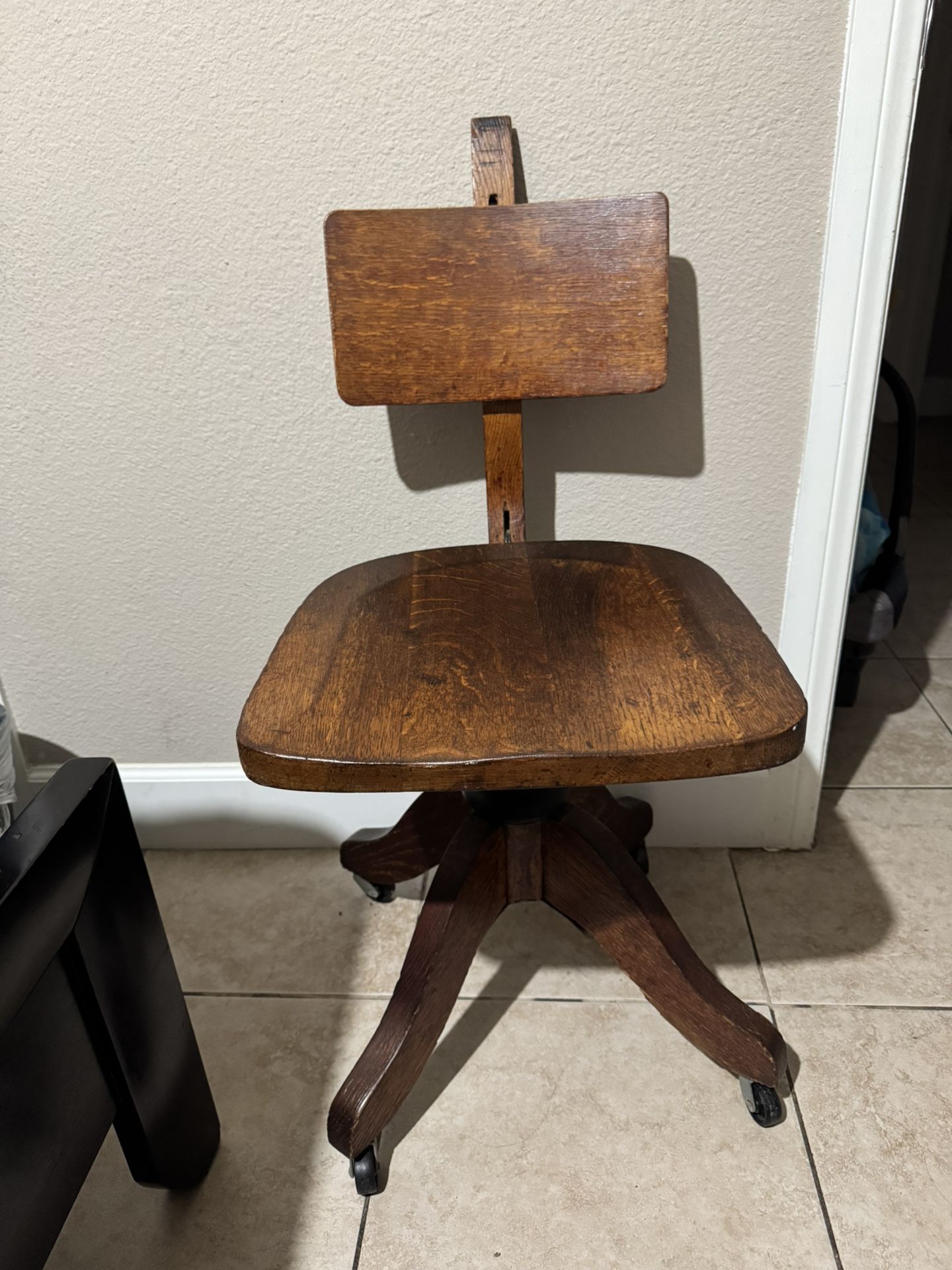 Antique Industrial Oak Swivel Desk Chair