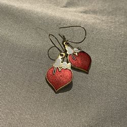 Vintage Cloisonné Enamel Heart Earrings – Gold Tone, 80s/90s