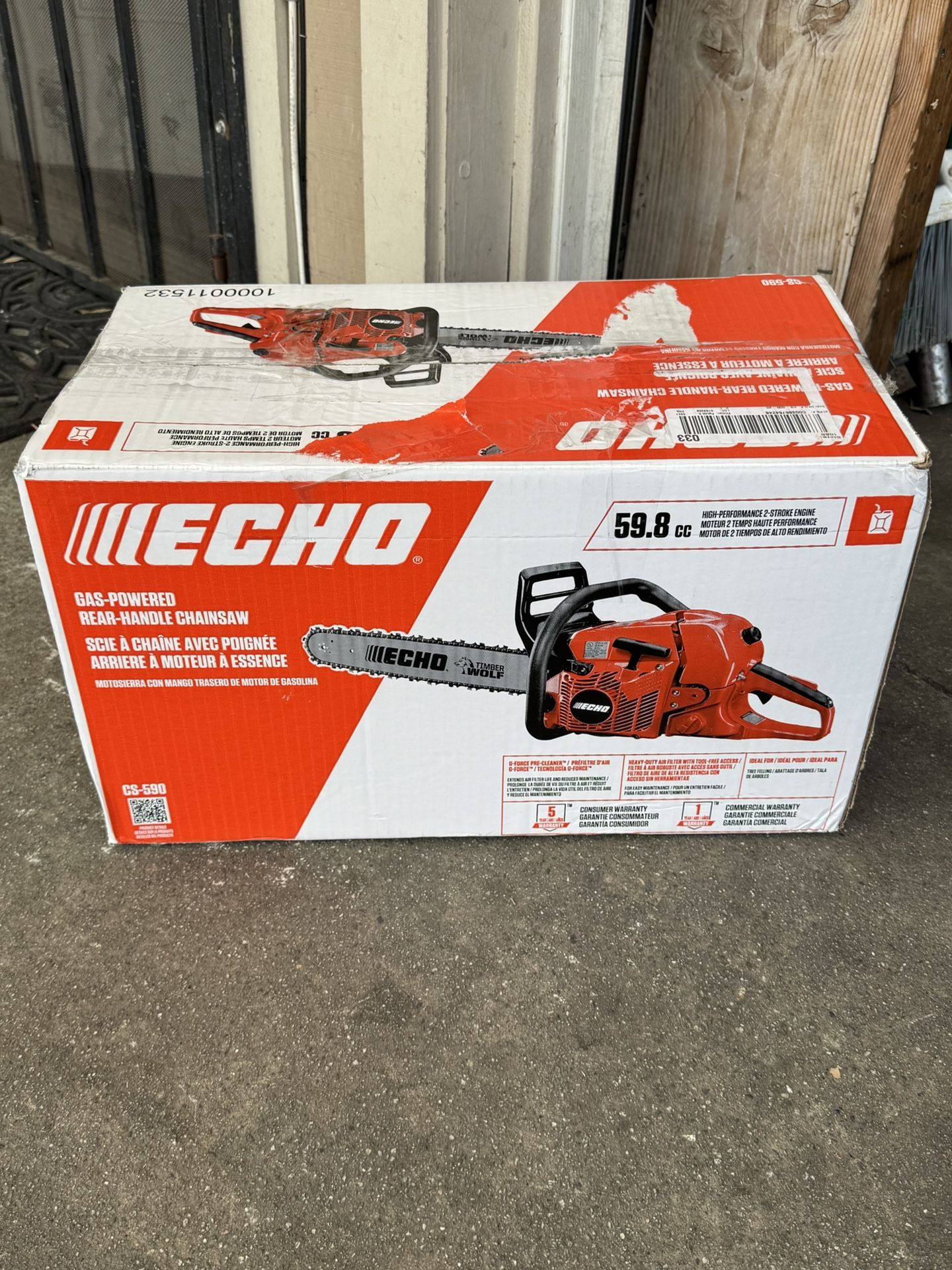 ECHO 20 in. 59.8 cc Gas 2-Stroke Rear Handle Timber Wolf Chainsaw for ...