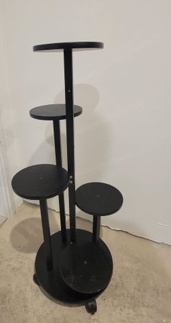 Black Multi-Tier Round Plant Stand on Wheels