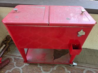 Red Outdoor Patio Cooler Cart