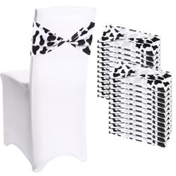  35  Pcs Cow Stripe Chair Sashes Spandex Cow Chair Bands Animal Print Elastic Chairs Sashes Bow Polyester Bands Ties Without Buckle for Animal S