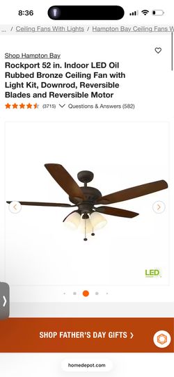 Rockport 52 in. Indoor LED Oil Rubbed Bronze Ceiling Fan with Light Kit, Downrod, Reversible Blades and Reversible Motor