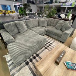Grey Corduroy Chaise Sectional 