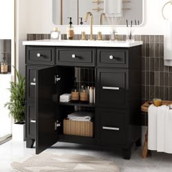 36" Black Bathroom Vanity Cabinet With Sink Top Combo Setblack ,Single Sink,Shaker Cabinet With Soft Closing Door And 3 Drawers [NEW] **Assembly R