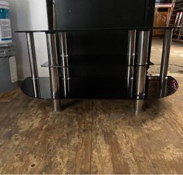 3-Tier Black Glass TV Stand