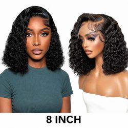 Freeternit 8” Deep Wave Human Hair Wig 13x6 HD Lace Front 200% Density