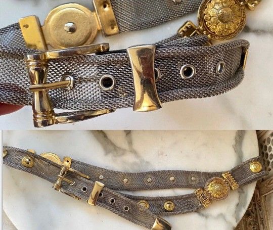 Y2k Metal Gold Silver Tone Mesh Belt Sz M