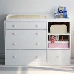 5-Drawers White Wood Dresser Vanity Table Chest of Drawers Storage Cabinet with Shelf 