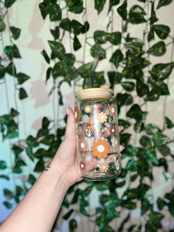 Flower Glass Cup with Lid and Straw and Straw Cleaner!
