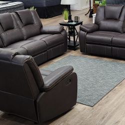 3 Piece Leather Reclining Set