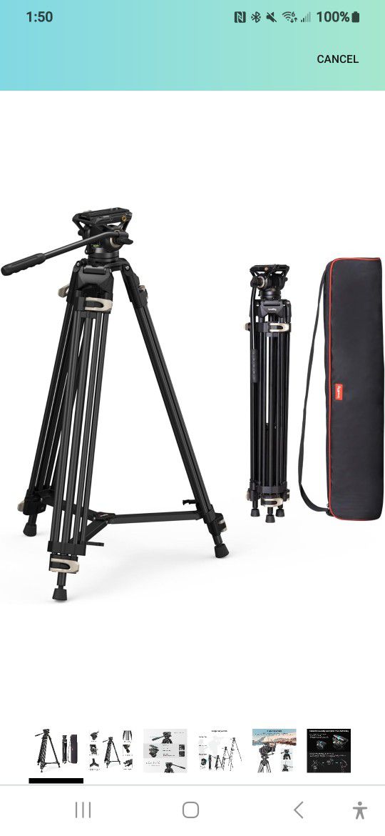 SmallRig AD-01 Video Tripod, 73" Heavy Duty Tripod with 360 Degree Fluid Head and Quick Release Plate for DSLR, Camcorder, Camera 