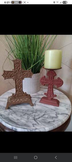 $12 Pair of Cast Iron Crosses. Very Heavy, Doorstop Stop/ Home Decor