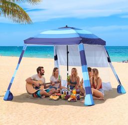 Beach Cabana,Spacious 7.2 x 7.2 FT Beach Cabana Provides Ample Shade for 5-6 People, Perfect for Family Outings; Features 3 Side Curtains for Enhanced