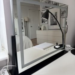 LED Vanity Mirror w/ Desk Lamp & Charging Base