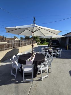 Umbrellas, Chairs , Tables