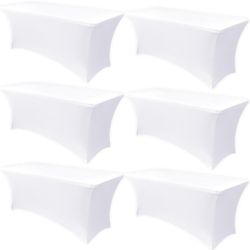 Pack of 6 Stretch Spandex Tablecloths for 4-Foot Tables, Universal Rectangular 4-Foot Tablecloth Protector for Weddings, Banquets, Parties (Whi