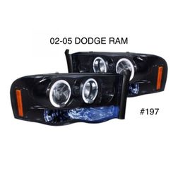 2002 To 2005 DODGE RAM Black/Smoke Dual Halo Projector Headlights with Parking LEDs