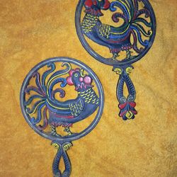 Pair of Hand-Painted Rooster Tricets