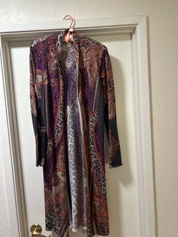 Long Open-Front Paisley Print Cardigan