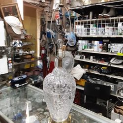 Vintage 1950's Crystal Cut Table Lamp "No Shade"