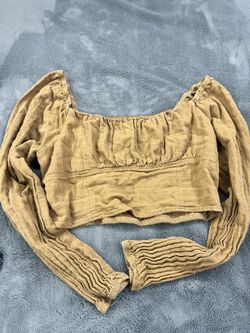 Brown Tan Crop Top Long Sleeve