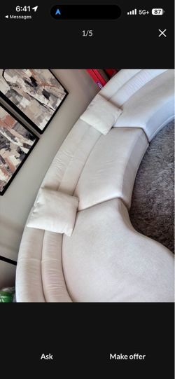 Living spaces Formosa Curved Sectional Sofa in Cream Fabric