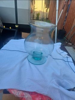 Large Clear Glass Vase with Pedestal Base
