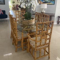 MidCentury Rattan/Bamboo Dining Table & Chairs