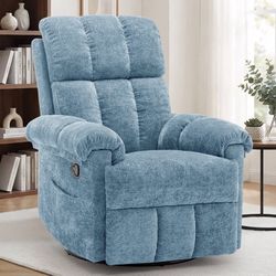 Recliners for Small Spaces,Swivel Rocker Recliner Chair with Side Pockets for Living Room,Airy Blue