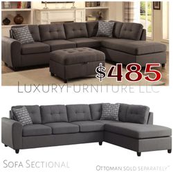 New grey tufted grey sofa sectional with pillows