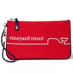 VINEYARD VINES New Whale Line Pouch Wristlet Wallet Large Red 