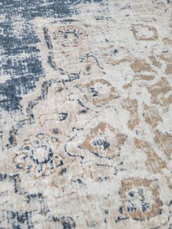 8x10 ,Distressed Area Rug Cream Blue Tan