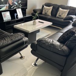 Family Room Set  3 Pieces Black Leather 