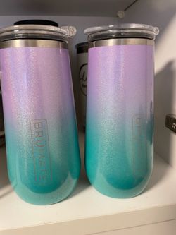 TWO BrüMate Glitter Mermaid 12oz Champagne Flute W Flip-Top Lid - With Vacuum Insulated Stainless